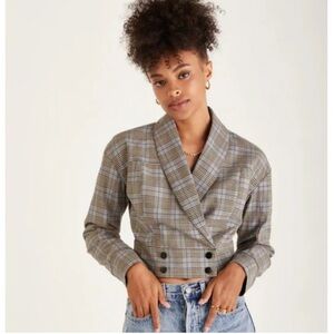 XS Backyard Roses Delilah Plaid Crop Top